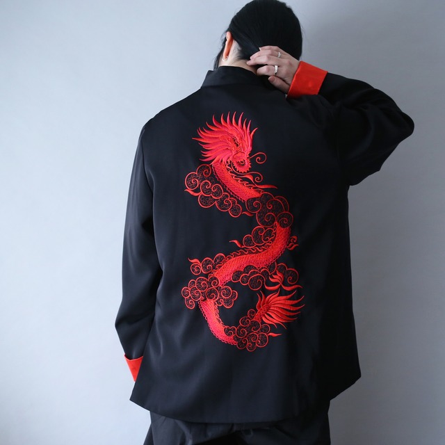 "刺繍×龍" black × red special china shirt jacket