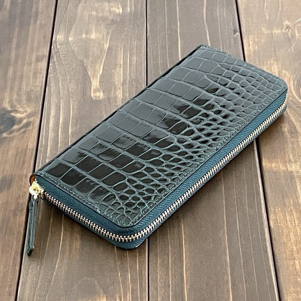 アリゲーター 長財布 ダークグリーン