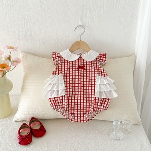 【BABY】レッドチェックロンパース