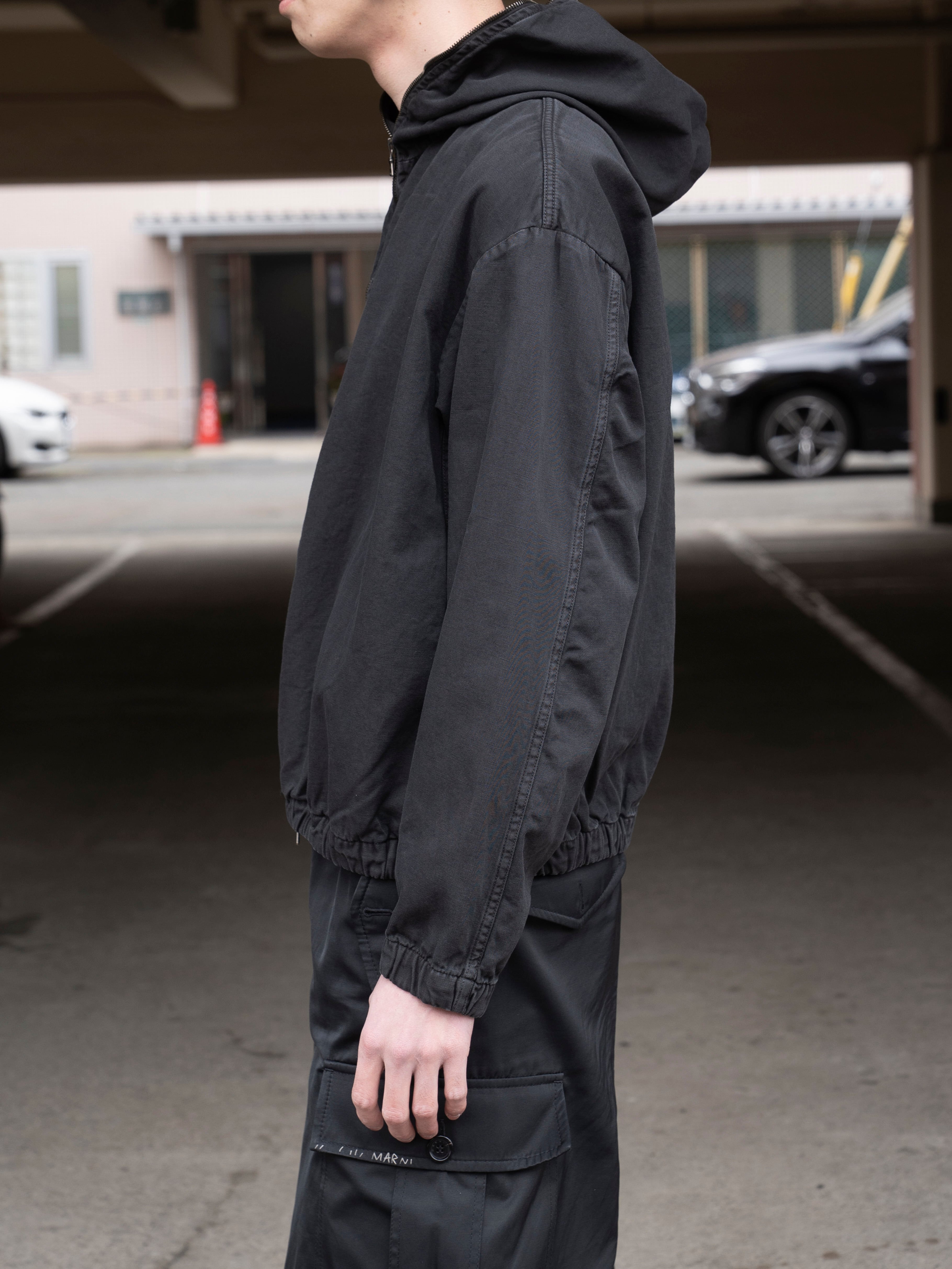 GABRIELA COLL GARMENTS THIN CANVAS HOODED ZIPPER JACKET BLACK S12