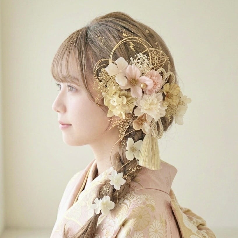 A475 白ゴールド 髪飾り 卒業式 袴 成人式 振袖 結婚式 和装