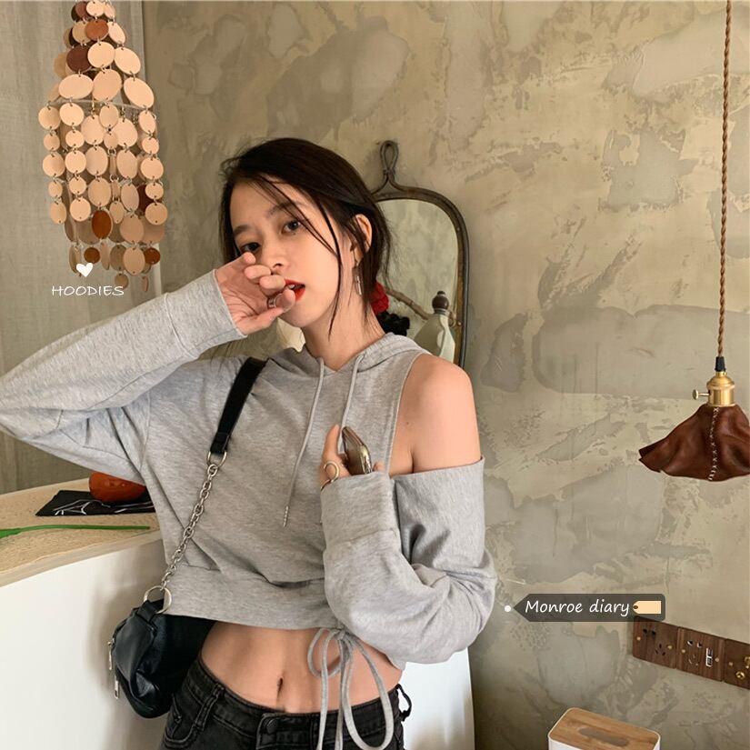 フードセーター コート ショートルーズトップス ロング オフショルダー モンロー57757050162