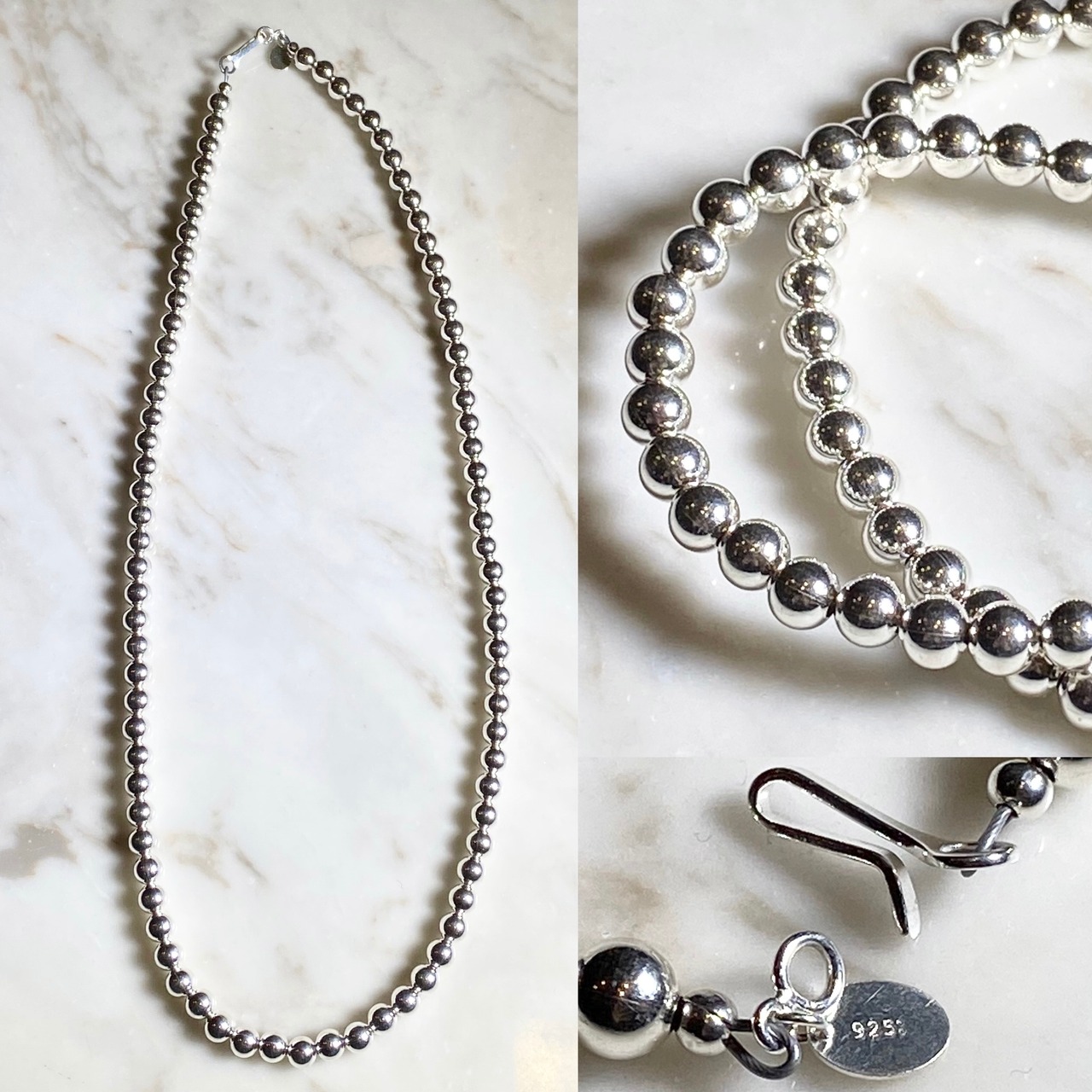 navajo silver beads necklace 51cm φ6mm