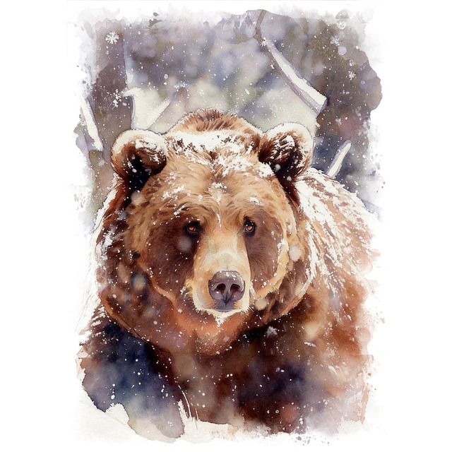 絵画 動物 ヒグマ インテリアアート額付き 水彩画・油絵調 WAT0644