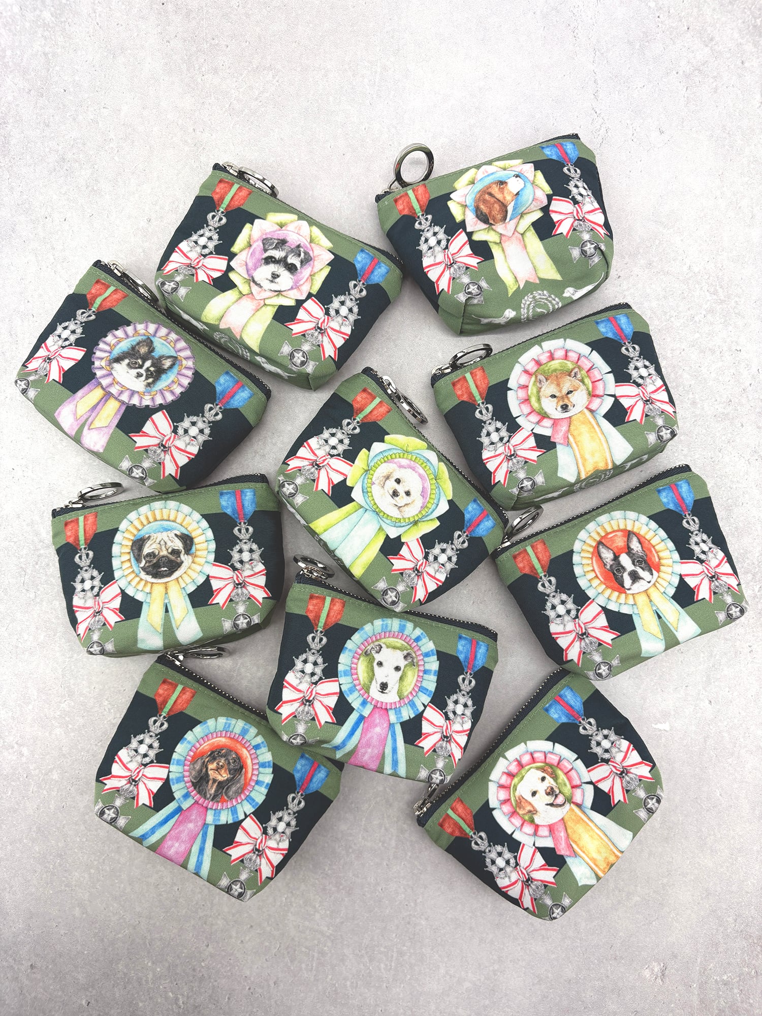 プリントマイクロポーチ【Rosette Dogsシリーズ】《撥水・軽量》