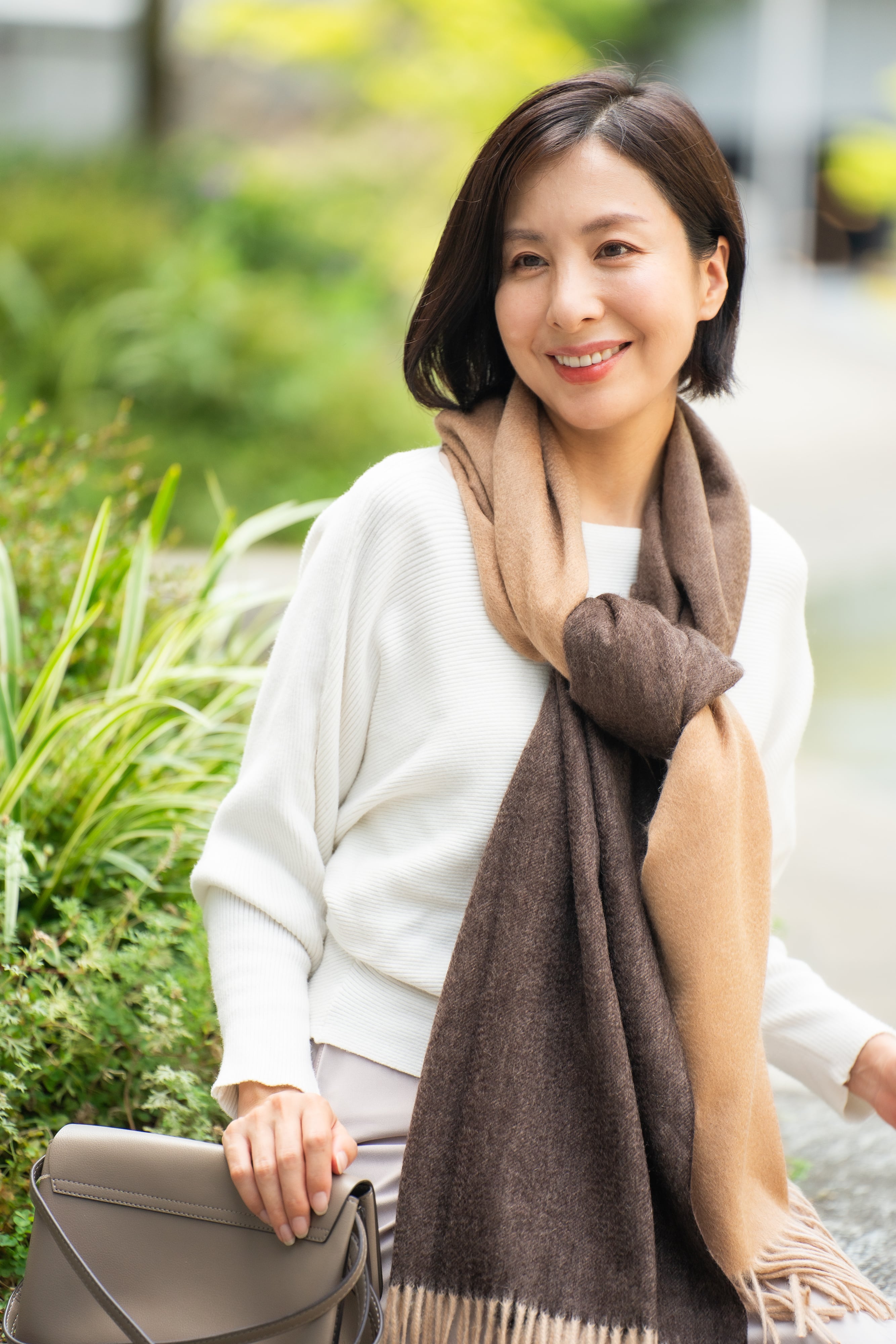 Konoe - コノエ/へーゼルベージュ 大判ストールカシミヤ100% 幅60cm×縦