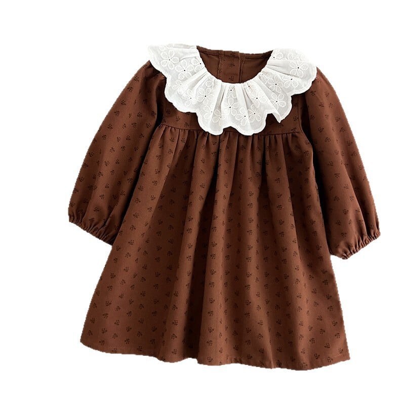ブラウン フリル襟 刺繍 ワンピース 90cm ブラウン フリル襟 刺繍 ワンピース 90cm ブラウン フリル襟 刺繍