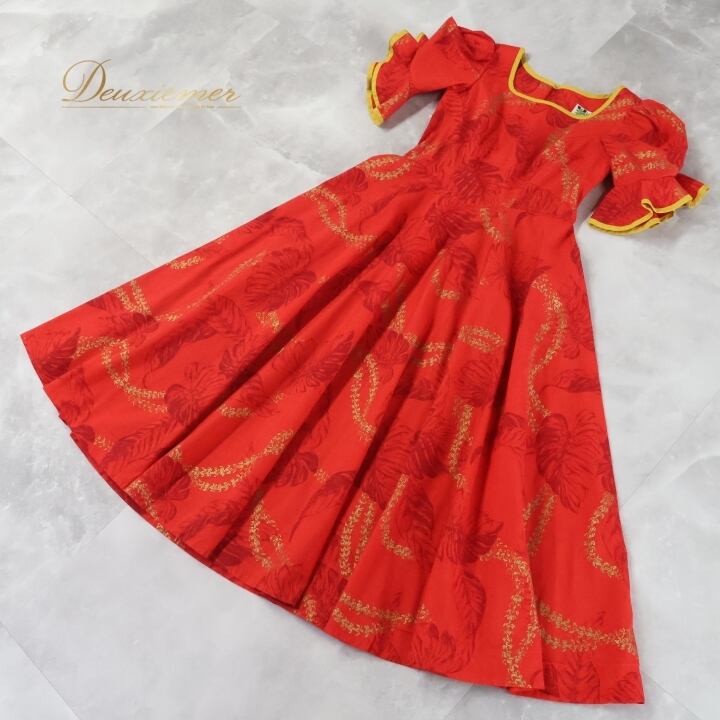 フラダンス 衣装 ワンピース ドレス レッド系 アロハスタンダード 日本