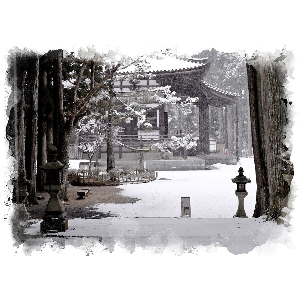 絵画 日本 和歌山県 高野山の風景 インテリアアート額付き 水彩画