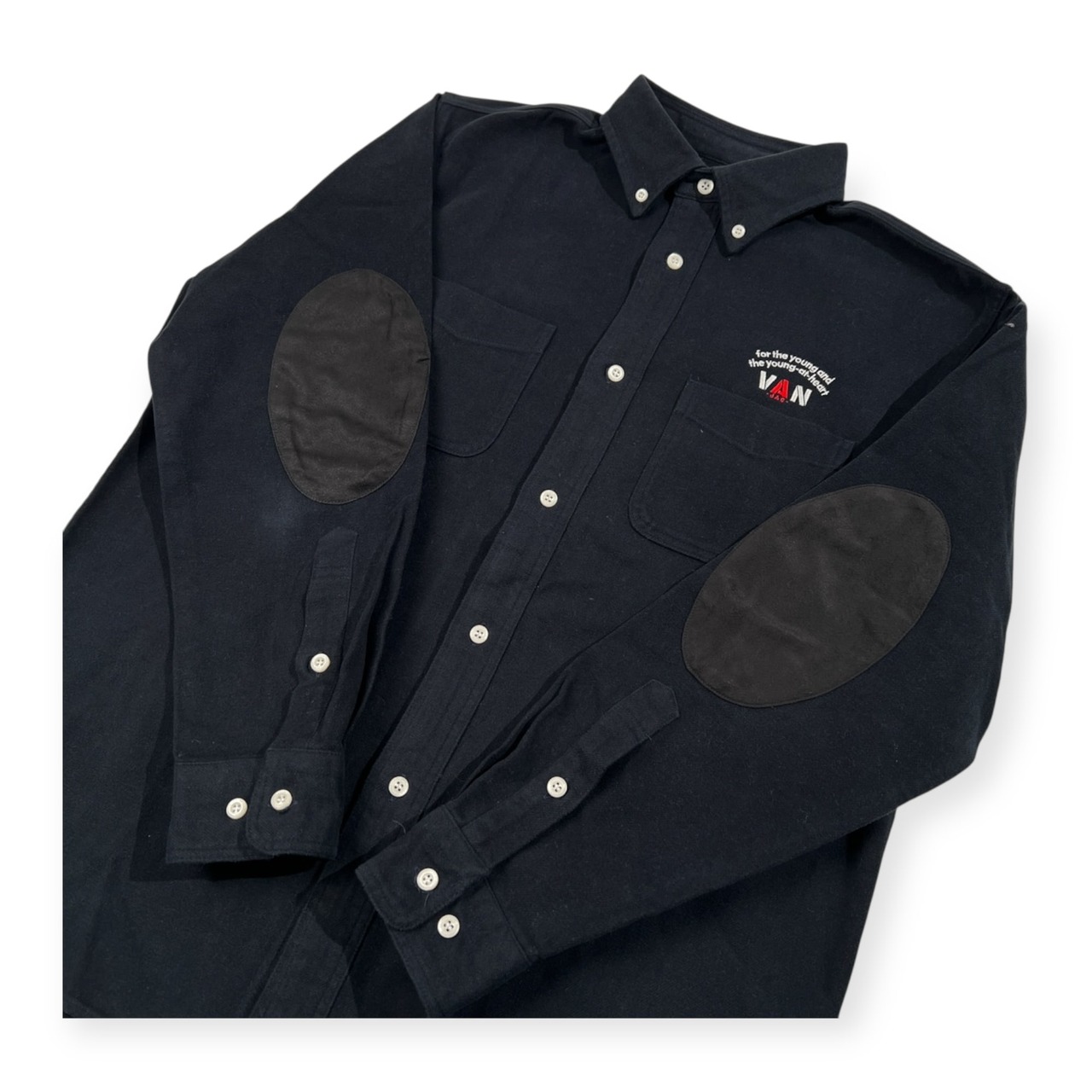 VAN JAC ヴァンヂャケット ワンポイント刺繍 エルボーパッチ BD 長袖シャツ サイズ L /ネイビー