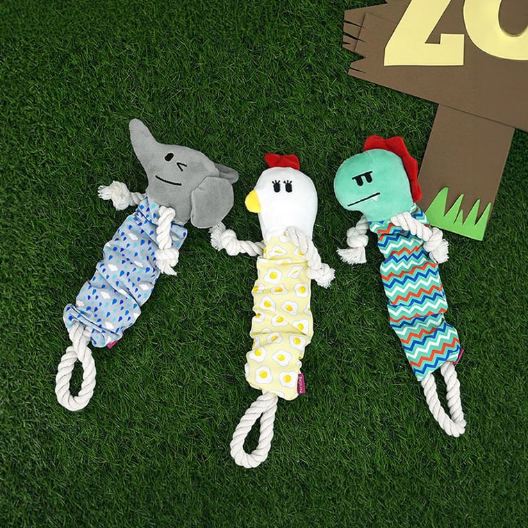 animal crunch rope toy 3color / 犬 おもちゃ 噛む カシャカシャ 知育玩具 鳴き笛入り 音が鳴る 可愛い わんちゃん 留守 おもちゃ 楽しい ストレス解消 韓国 ペット用品 小型犬 中型犬 ペット