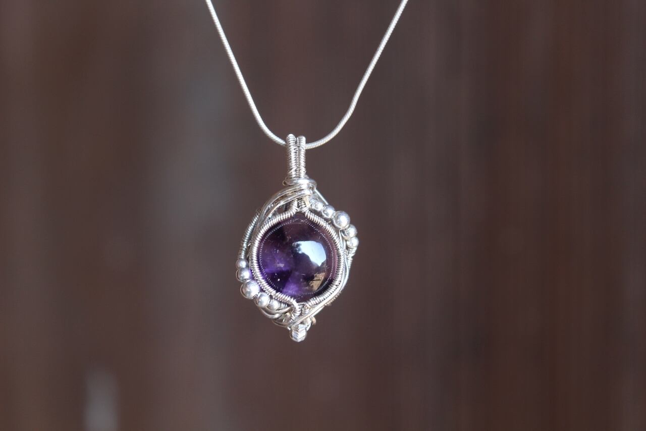 Trapiche amethyst silver925 wirewrapping pendant