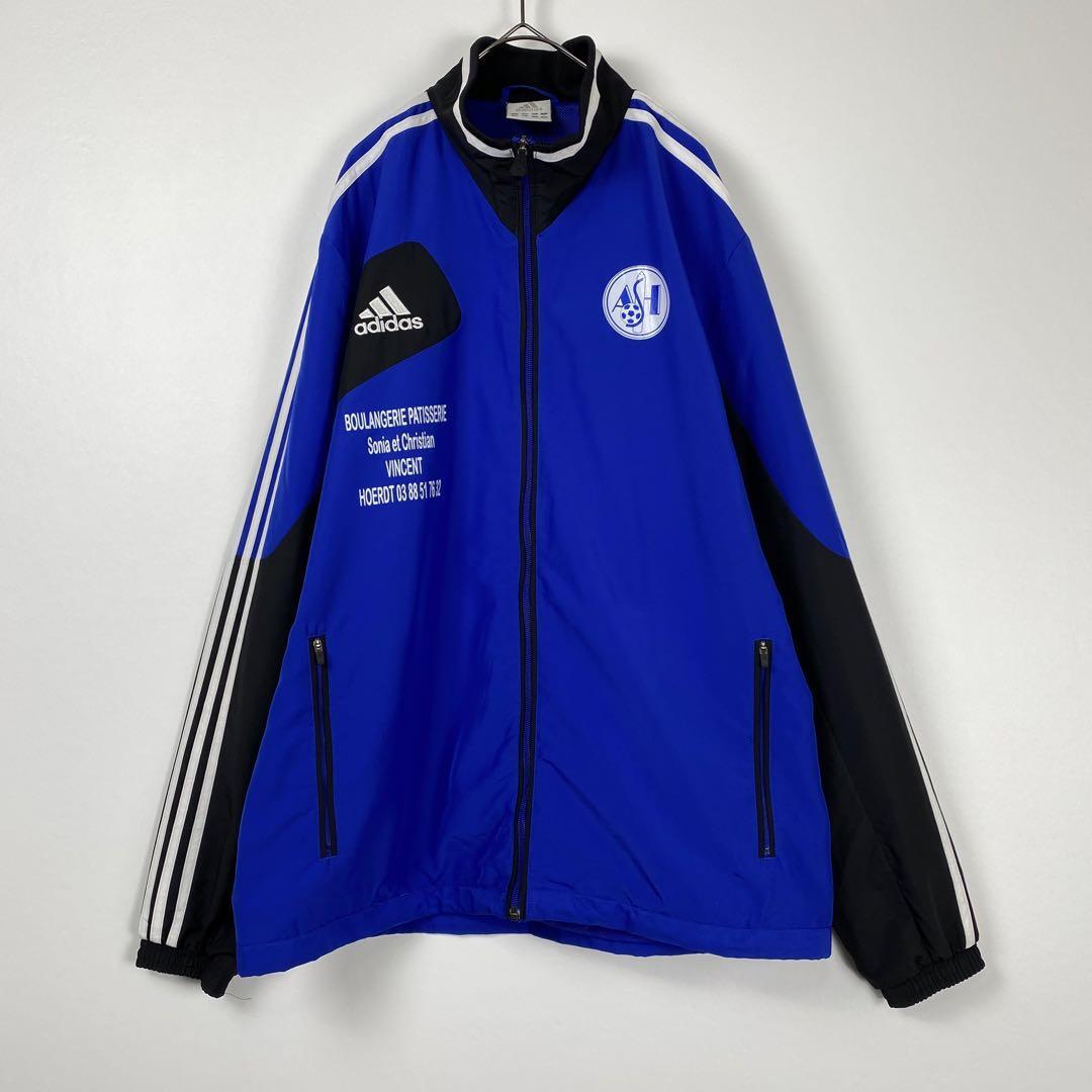 XL 古着 adidas ユーロ サッカークラブ ナイロンジャケット 青黒 XL