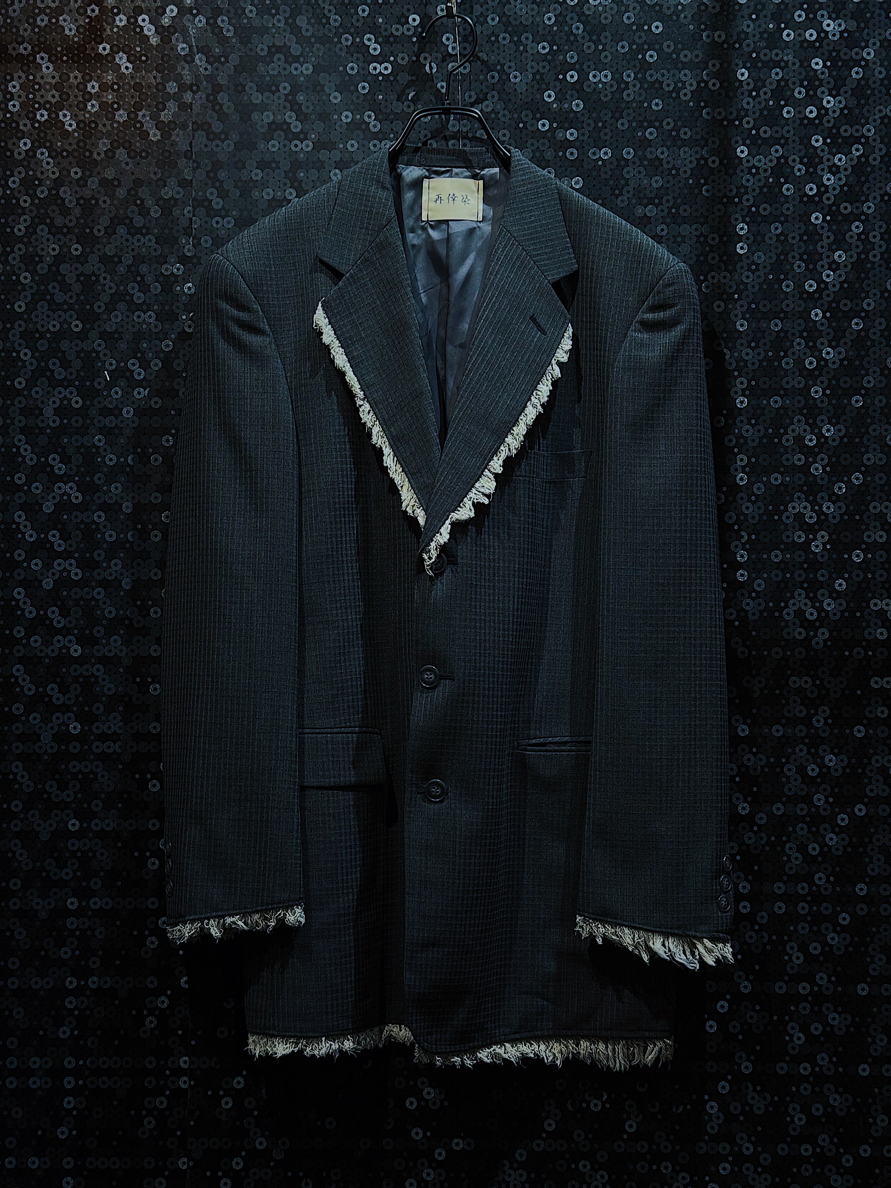 【ÆIEM】"再倖築"vintage gray back cut fringe tailored jacket
