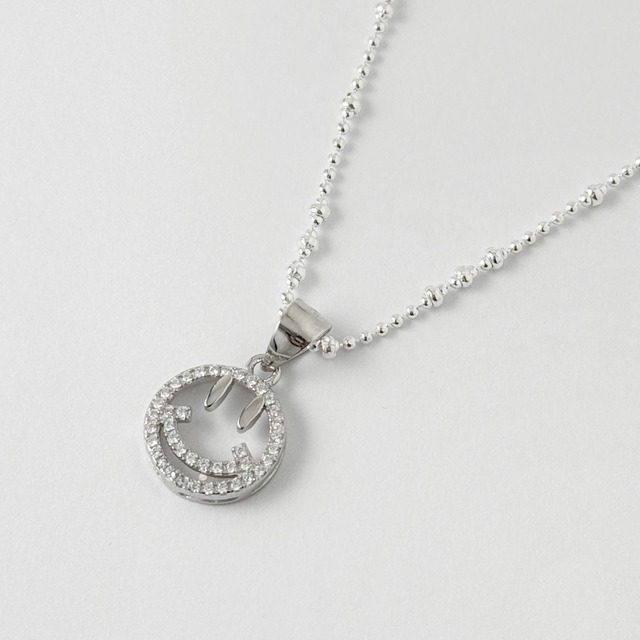 スマイル ジルコニア ペンダント w/ カットビーズチェーン or カットボールチェーン