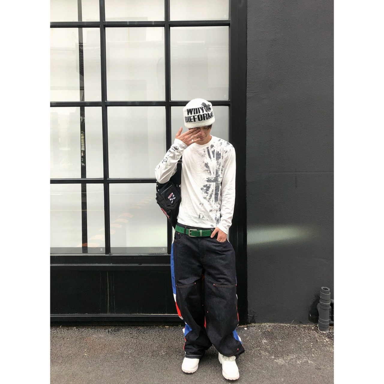 VINTAGE ストリート フラッグプリント ロングTシャツ T2279