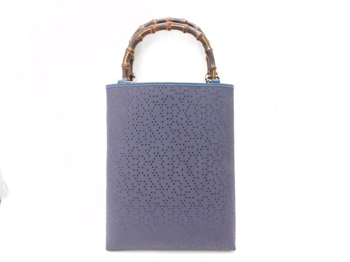 バンブー手提げ（大）紺/黒　目入り亀甲柄