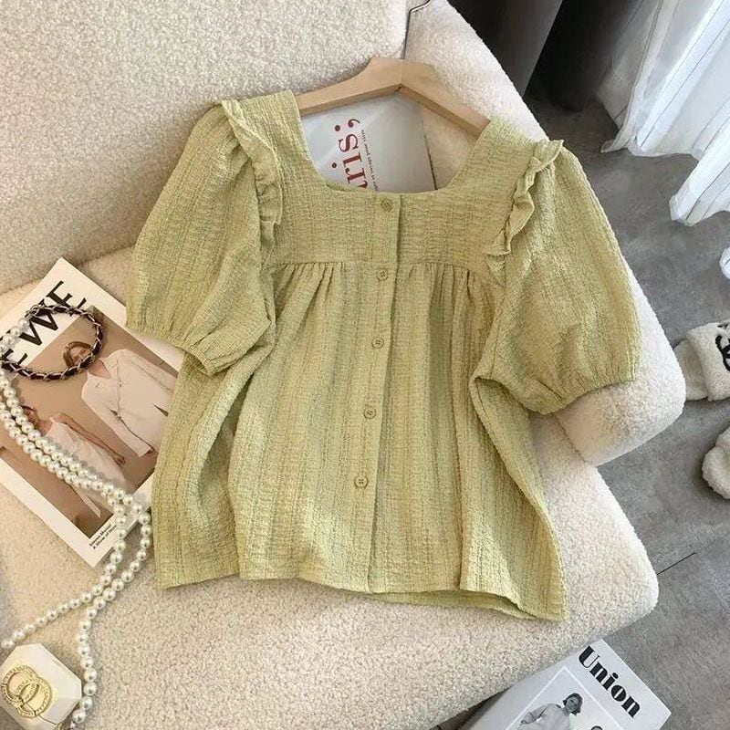 パフスリーブショルダーフリルトップス L1172