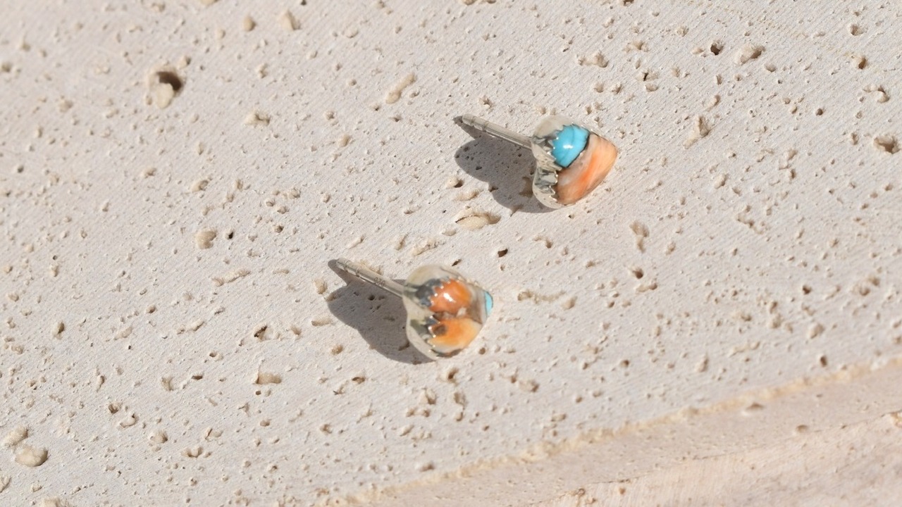 Orange copper turquoise heart pierce 《silver925》【受注製作】