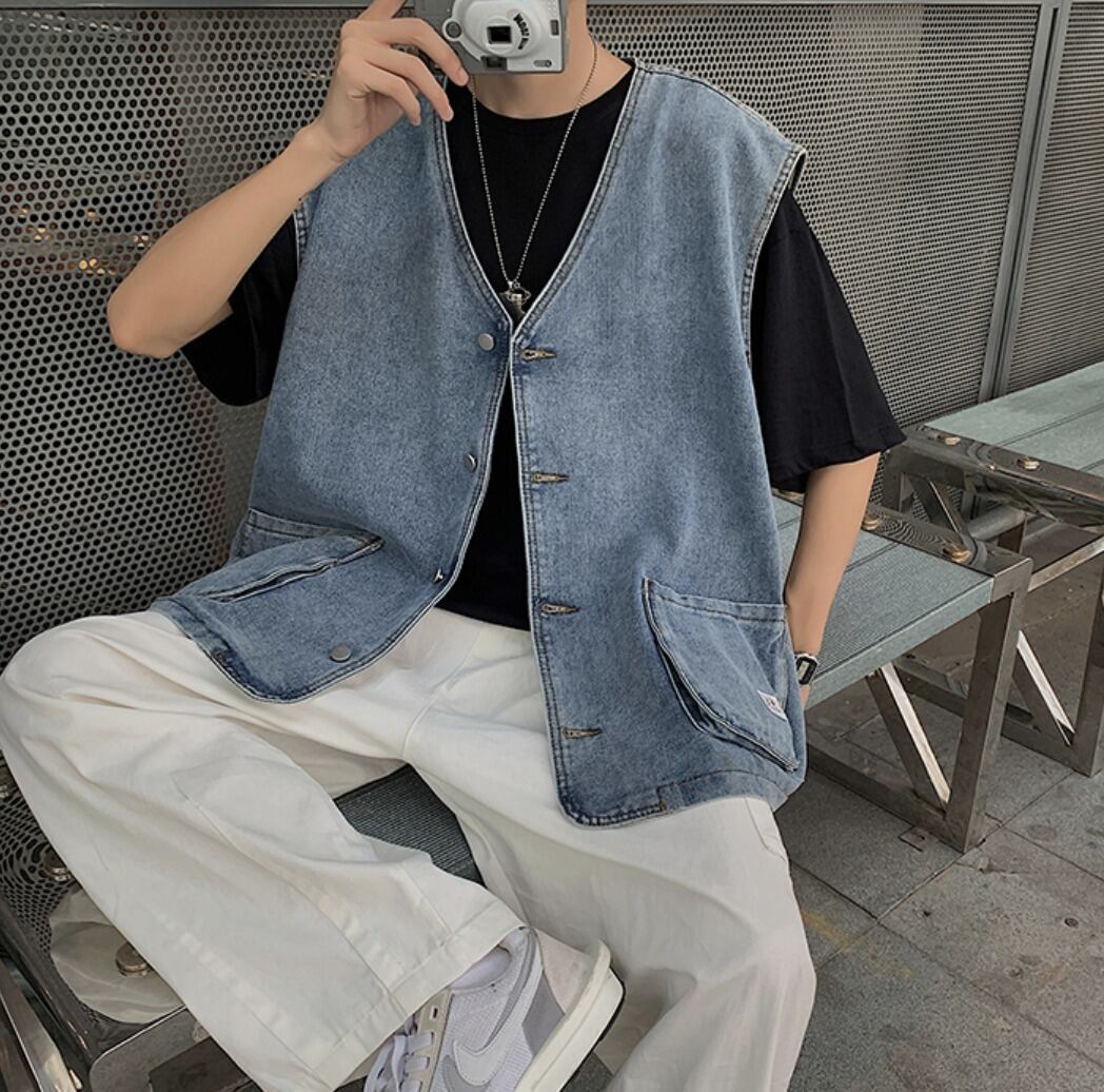 韓国メンズファッション Bw581 デニム カジュアル ベスト おしゃれ 無地 ノースリーブ ジャケット 韓国メンズ服 流行プチプラ韓国メンズファッション新作通販 Buy The World