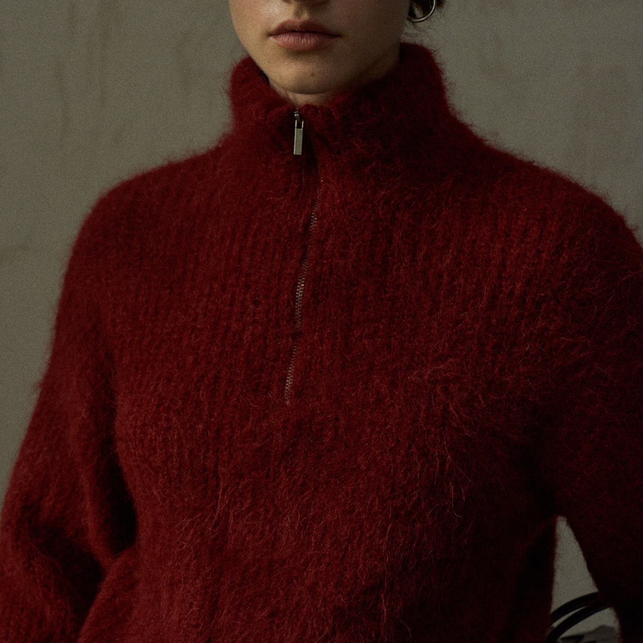 Half Zip Mohair Knit Pullover T3964