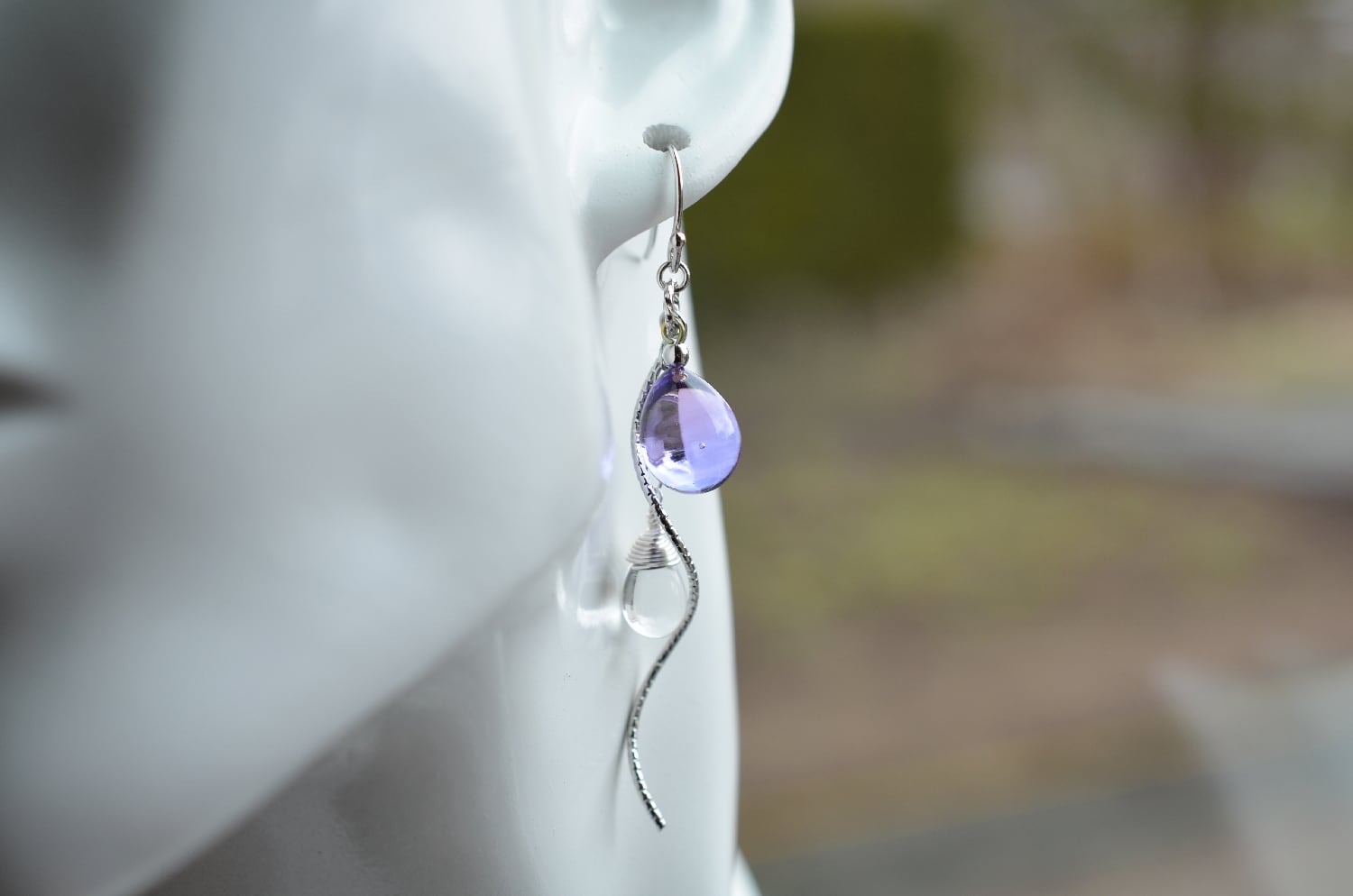 トワイライト&ラベンダーゆらゆらピアスorイヤリング＊シルバーカラー