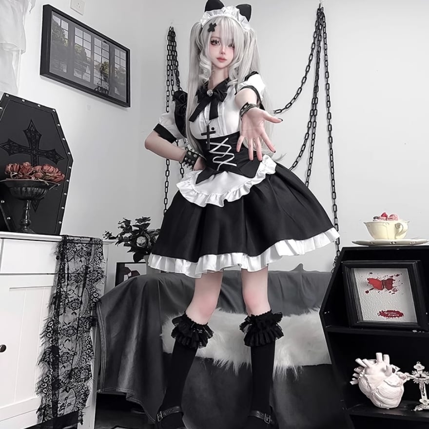ゴスロリ通販 With U ファッション メイド服 3点セット ゴシック 病み