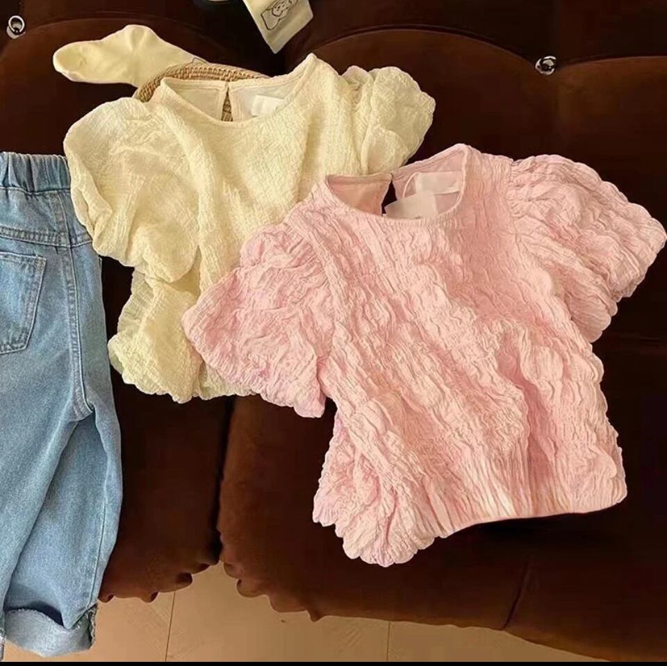 ぽわん袖ふわふわTシャツ•••••••••海外子供服 韓国 撮影 フォト キッズ ブラウス 夏