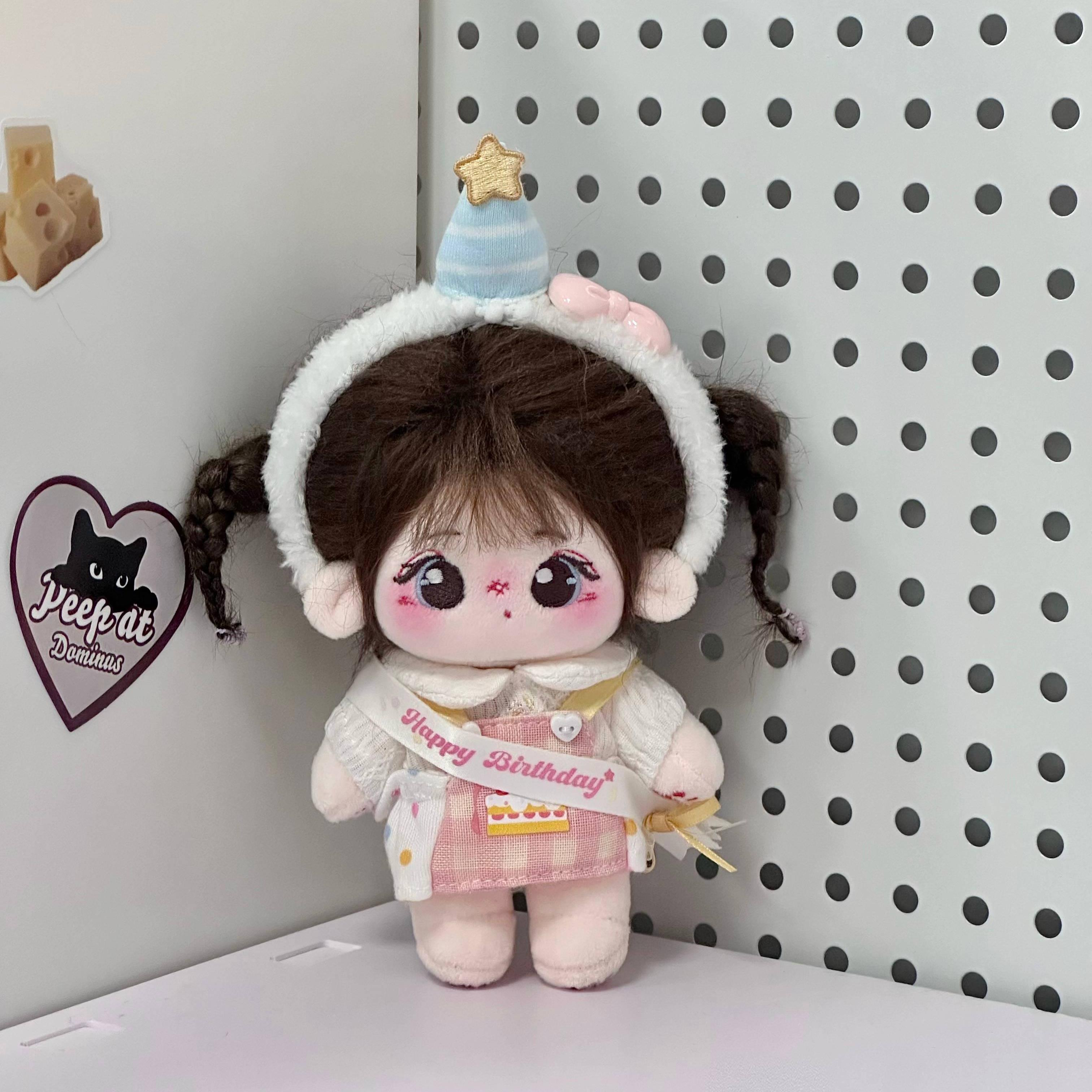 10cmぬいぐるみ用 バースデー トップス+ケーキ刺繍エプロン+帽子+