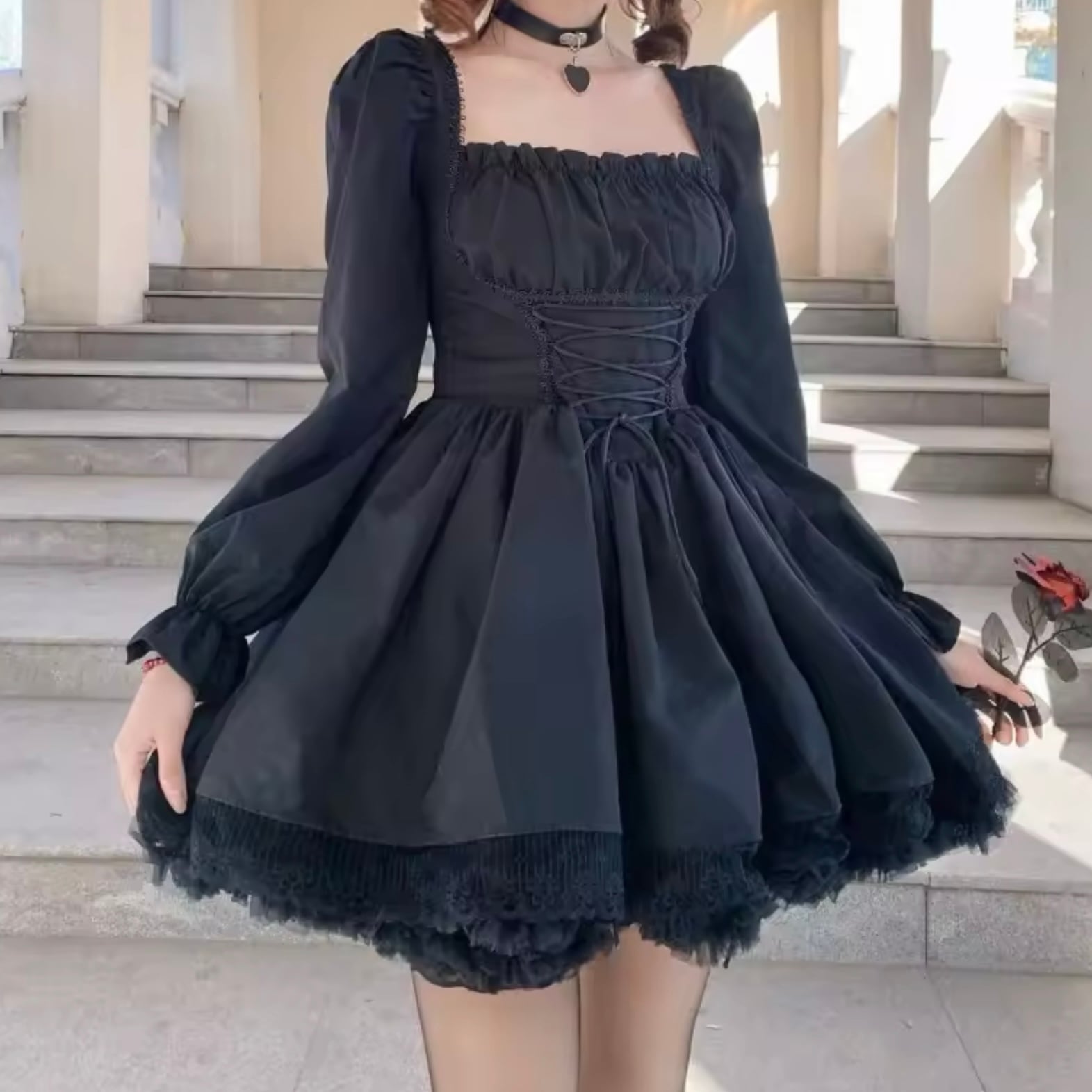 レースアップゴシックミニドレス | Mely