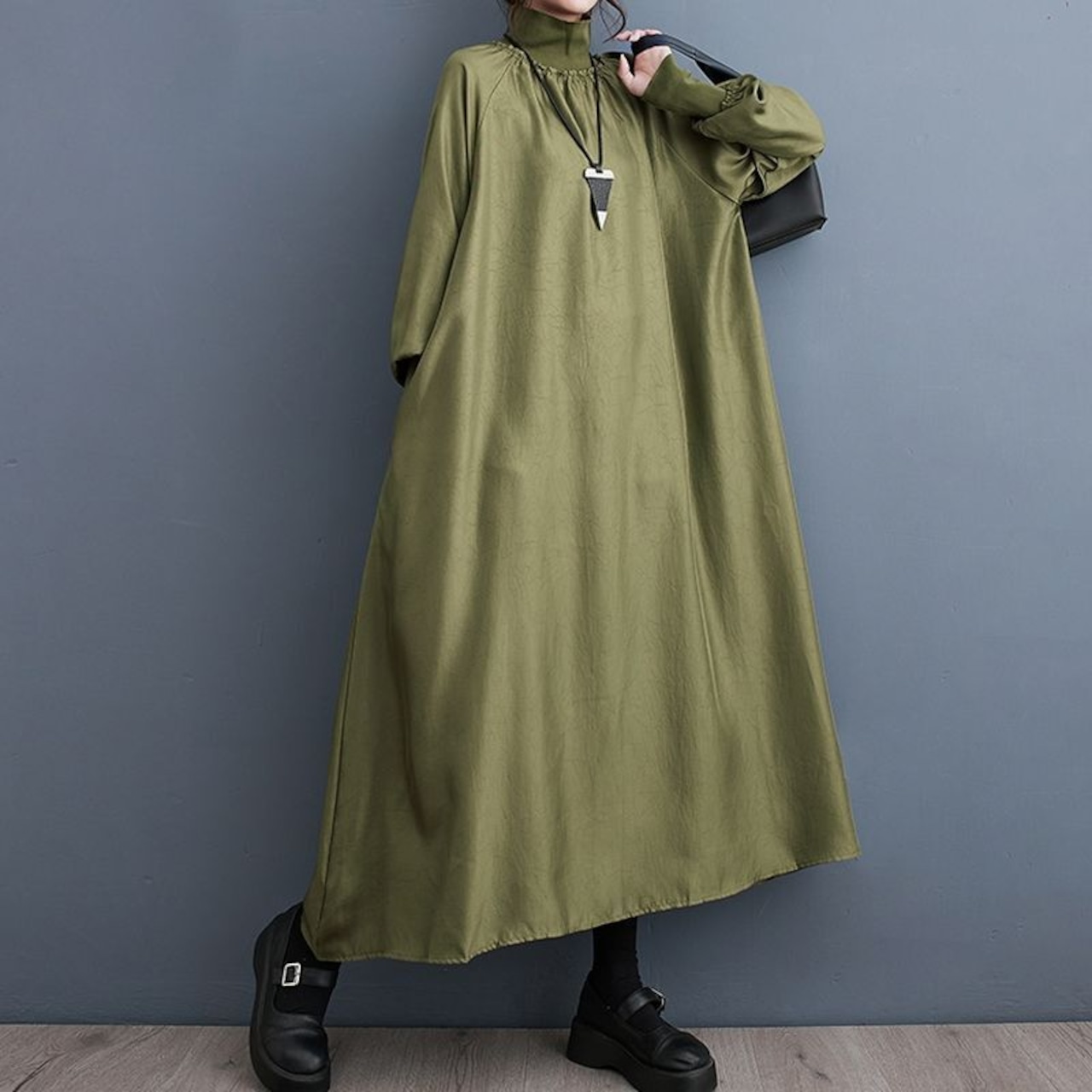 ハイネック バルーン ロングワンピース 00104