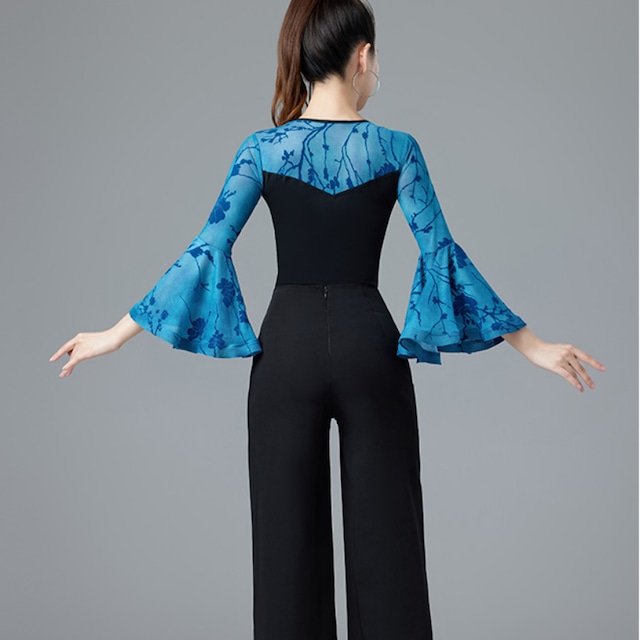 フラワーシフォン ベルスリーブ リボン トップス(レオタードタイプ) ds1021