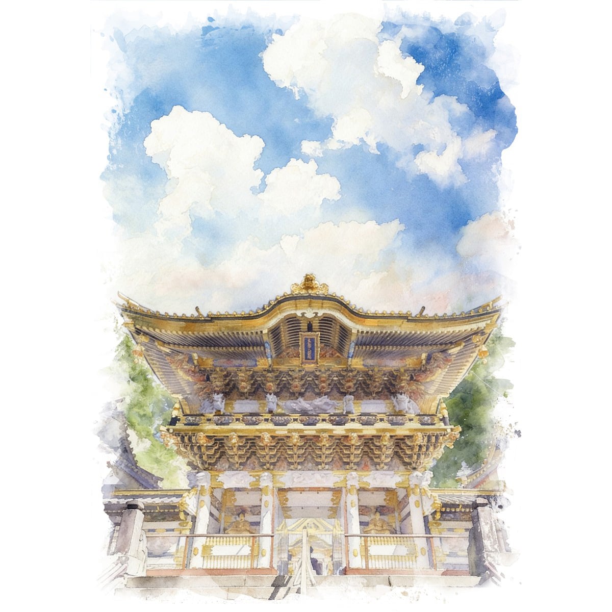 絵画 日本 栃木県日光市 日光東照宮 インテリアアート額付き 水彩画