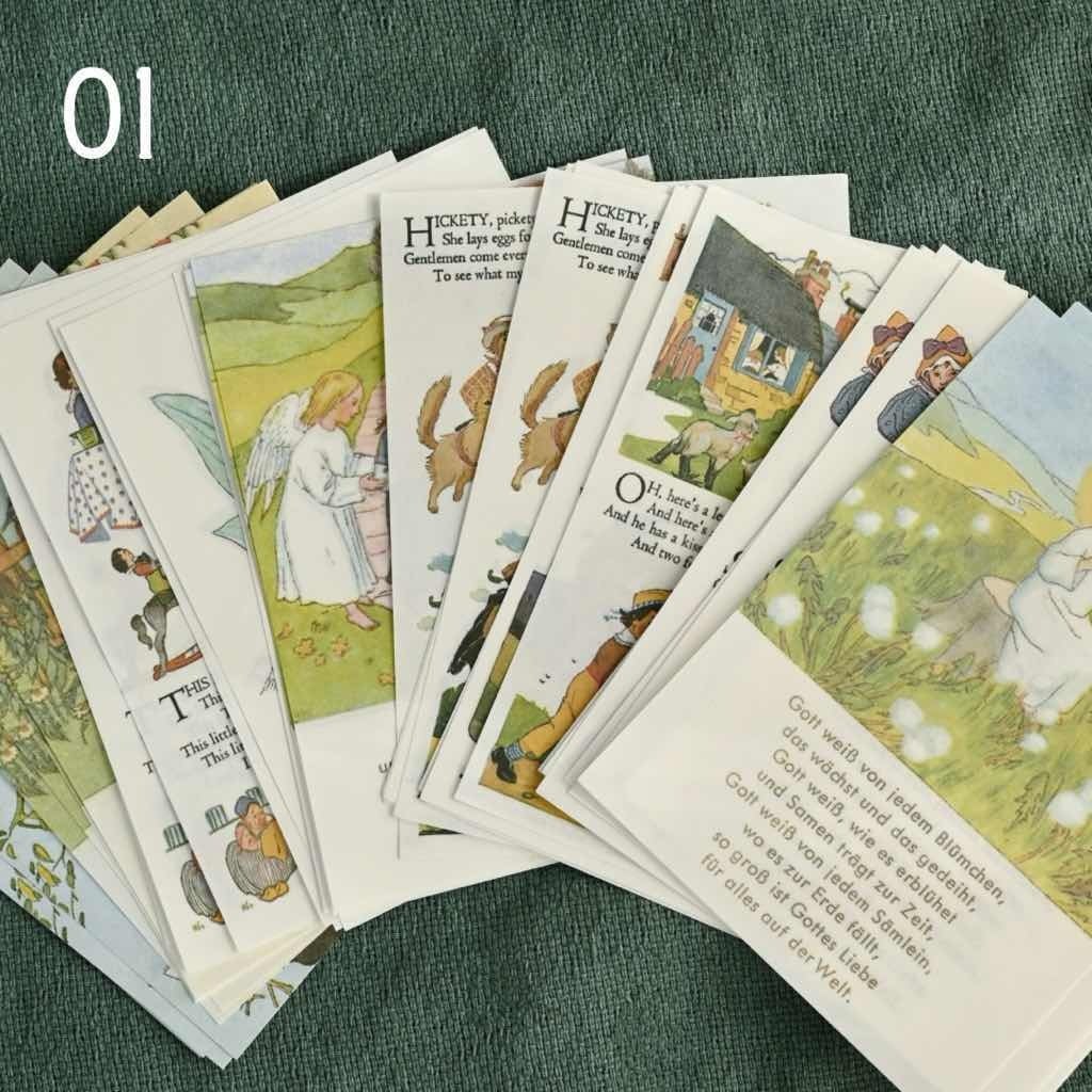 ラブリー&パストラル ヴィンテージ素材紙 A|50sheet レトロ ヴィンテージイラスト