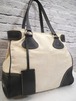 レア◆PRADA プラダ バイカラーデザイン A4対応 キャンバスxレザー ショッパートート バッグ 白ｘ黒◆ 希少なバイカラー仕様の大容量トート♪
