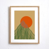 Silent Ridge｜太陽と山を描いたミニマルラインアートポスター｜北欧モダン空間に映える抽象風景デザイン｜A3ポスター