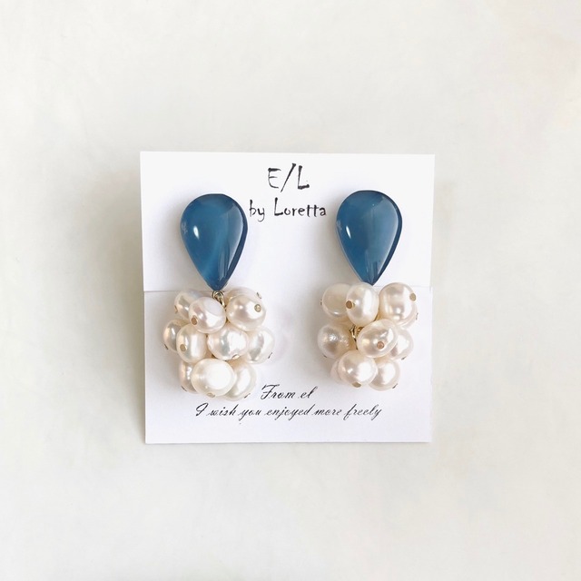 Shizuku 淡水パール tassel pierce/earring(Blue) [cc]