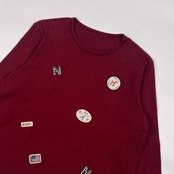 Mademoiselle NON NON マドモアゼルノンノン ワッペン デザイン 長袖 Tシャツ カットソー M/ワインレッド レディース