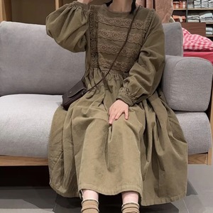 フロントレース貼りコーデュロイワンピ ・12057