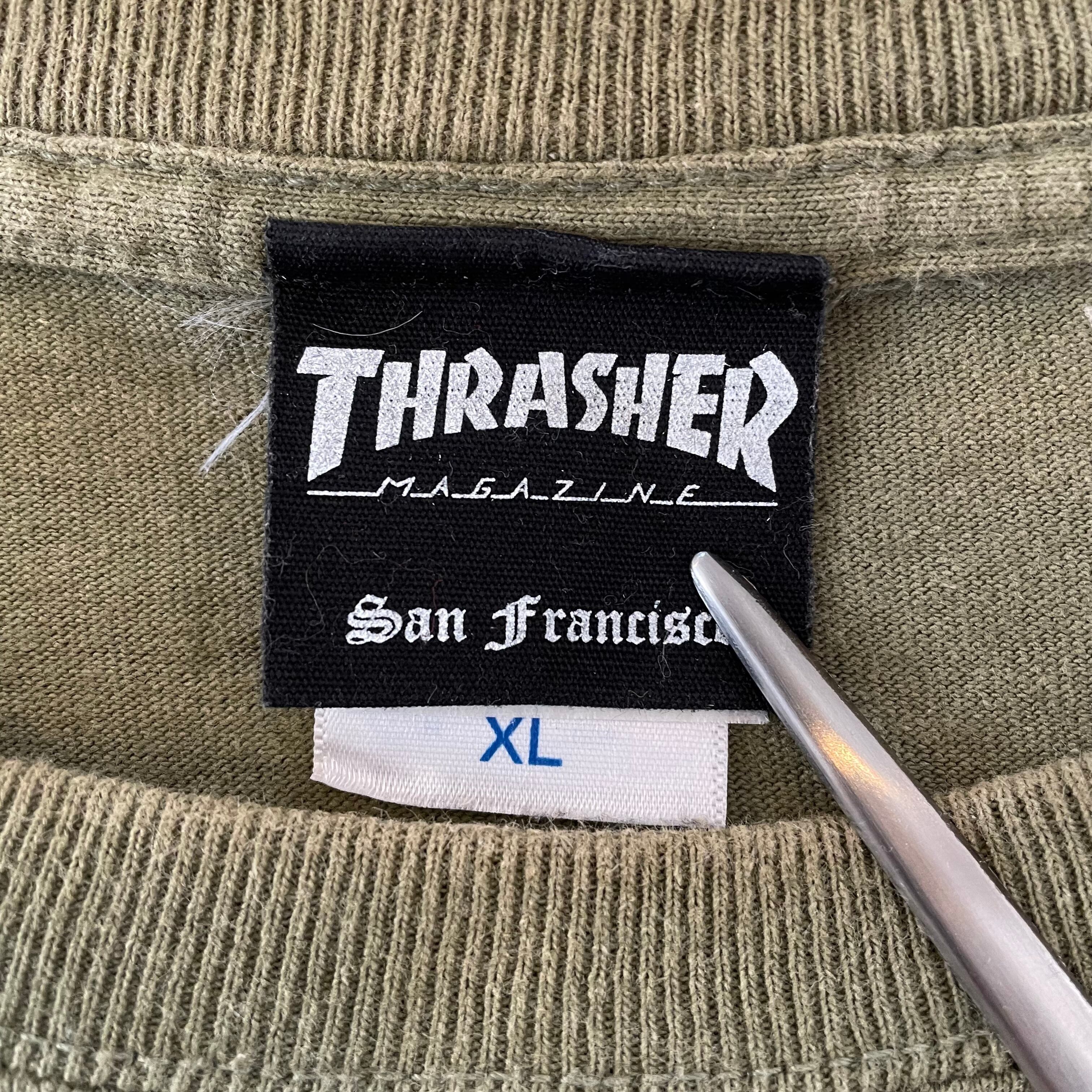 THRASHER】ロゴ Tシャツ XL オーバーサイズ スラッシャー カーキ US 