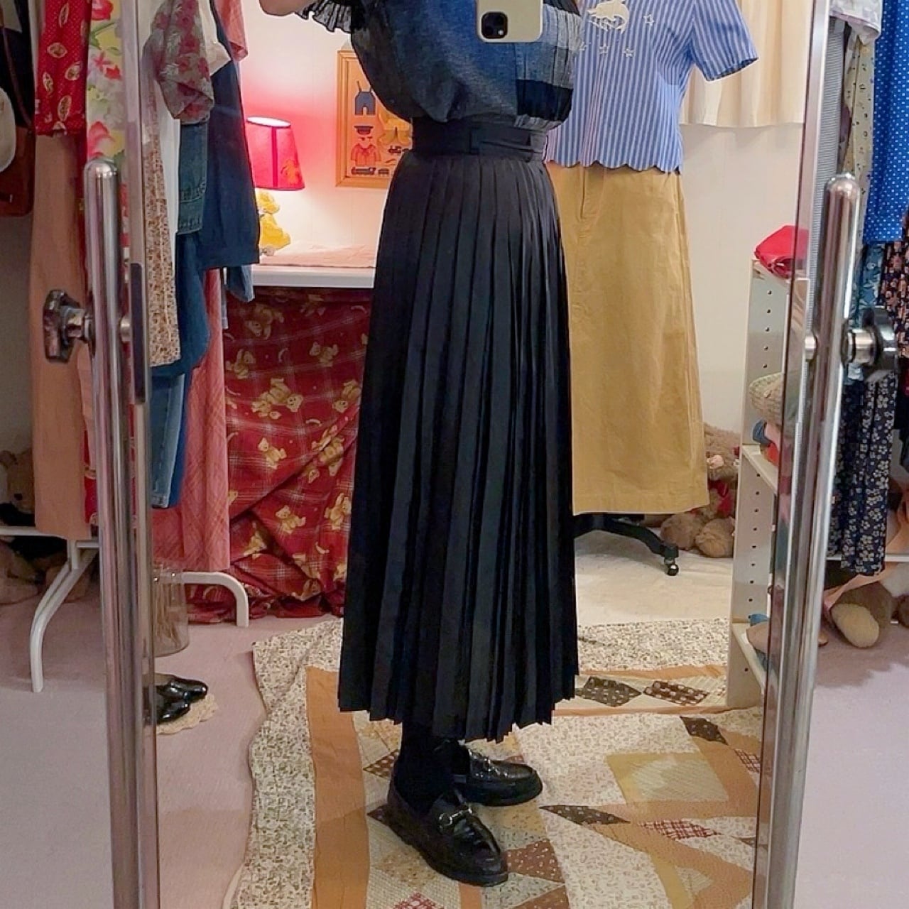 black crisp polyester pleats skirt