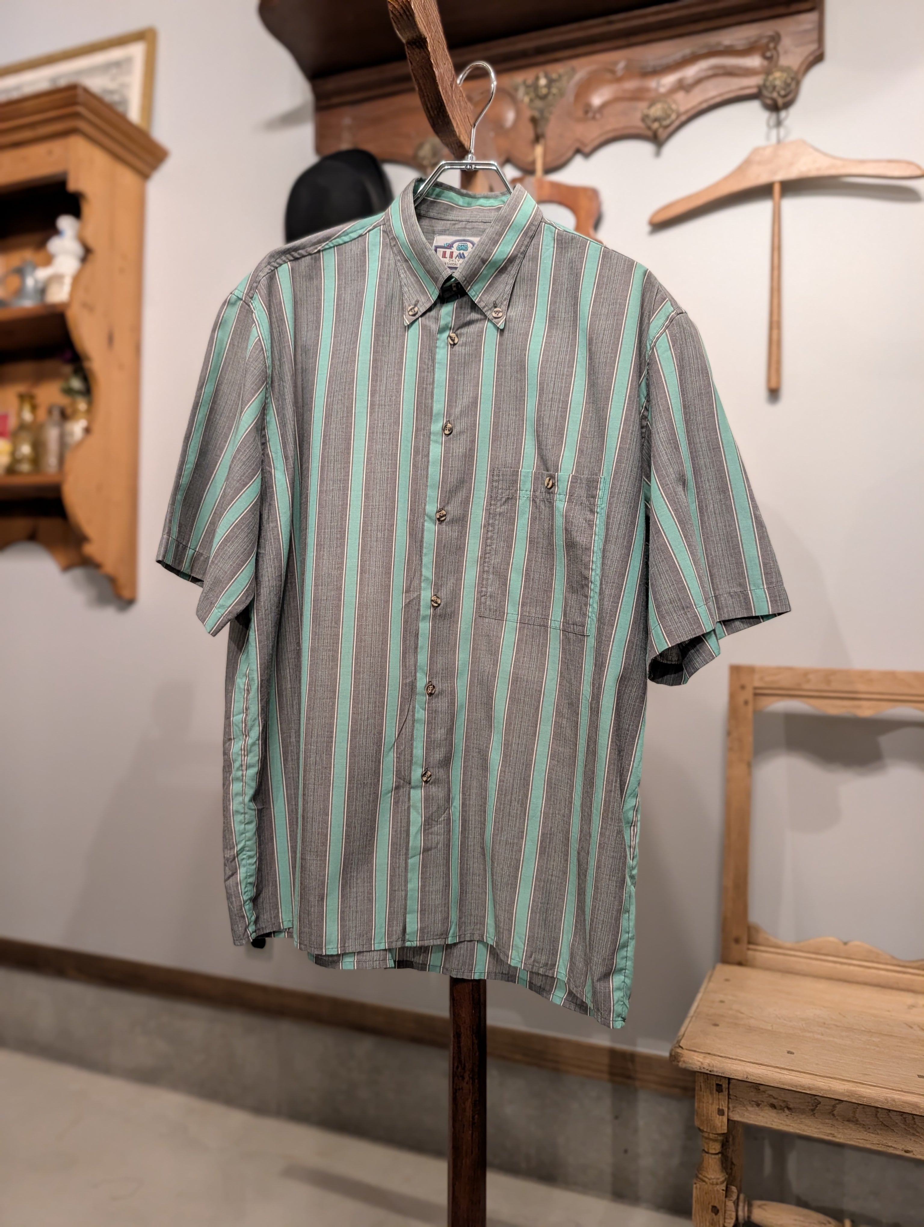 1980-90s Italy LIMIT Green Stripe Shirt