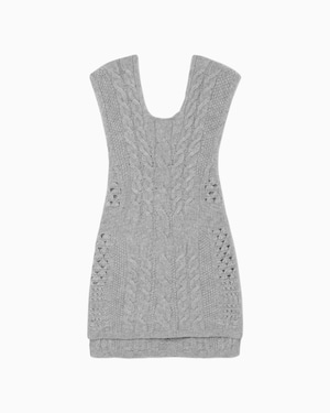 【Mame Kurogouchi】Multi-Pattern Cable Sleeveless Knitted Vest - grey　MM21FW-KN036