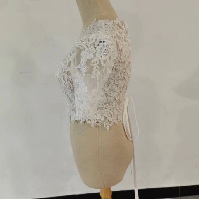 エレガント ウエディングドレス ボレロ 3D立体レース刺繍 編み上げ 花嫁 可憐