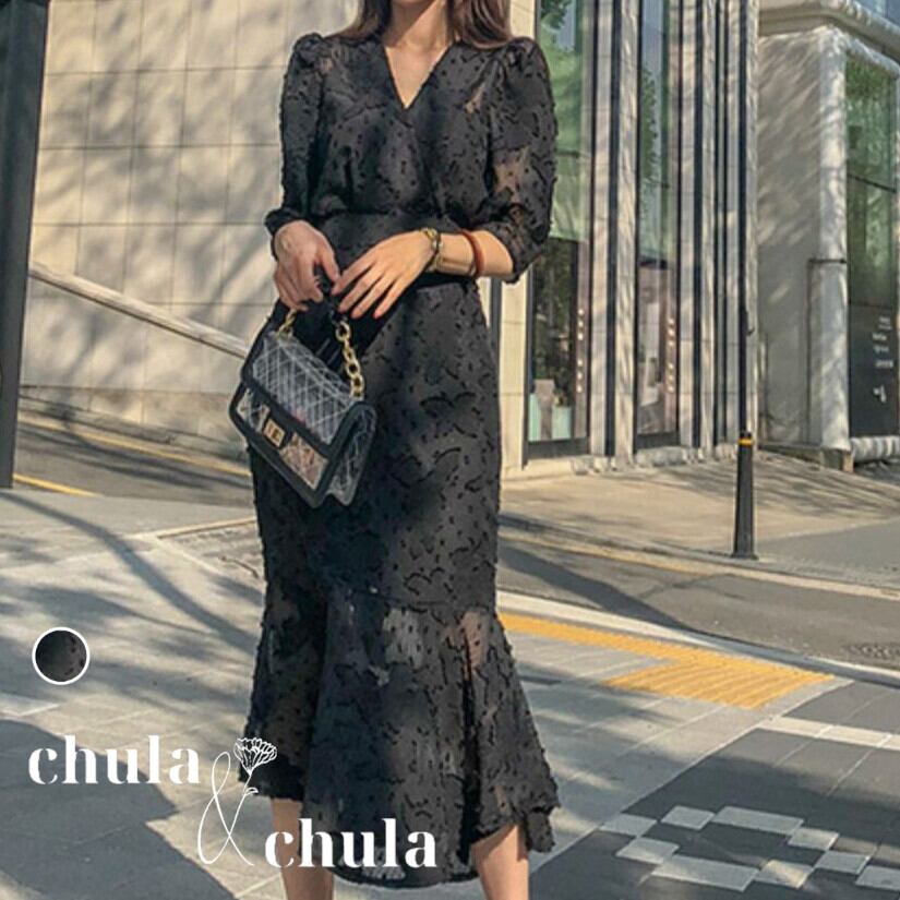 大きいサイズ レディース韓国ファッション レースマーメイドワンピース ｖネック 五分袖 ドレス 韓国 きれいめ 大人カジュアル Ch2138 可愛い大きいサイズ韓国レディースファッション通販 Chulachula チュラチュラ
