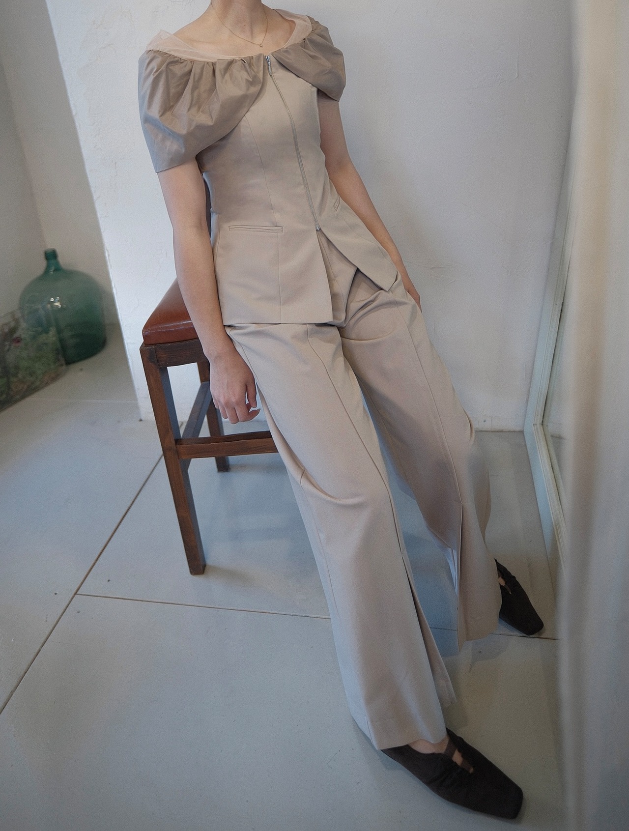 Knot Shirt Docking Setup Dress / BEIGE - 5