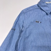 Mademoiselle NON NON マドモアゼルノンノン ドッグ刺繍 七分袖 シャンブレー シャツ ブラウス サイズ M /水色ブルー系/犬刺繍