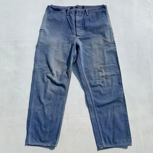 unknown vintage ユーロワークパンツ ブルー フェード ボロ