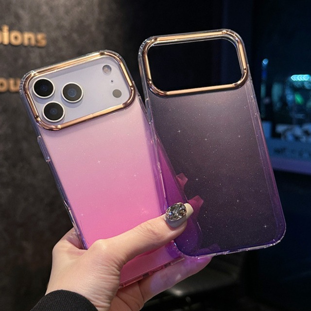 【iPhone17-11対応】人気のグラデーションラメケース◎高級感クリアケース メタルフレーム おしゃれ グラデーション×グリッタースマホケース ND-16469