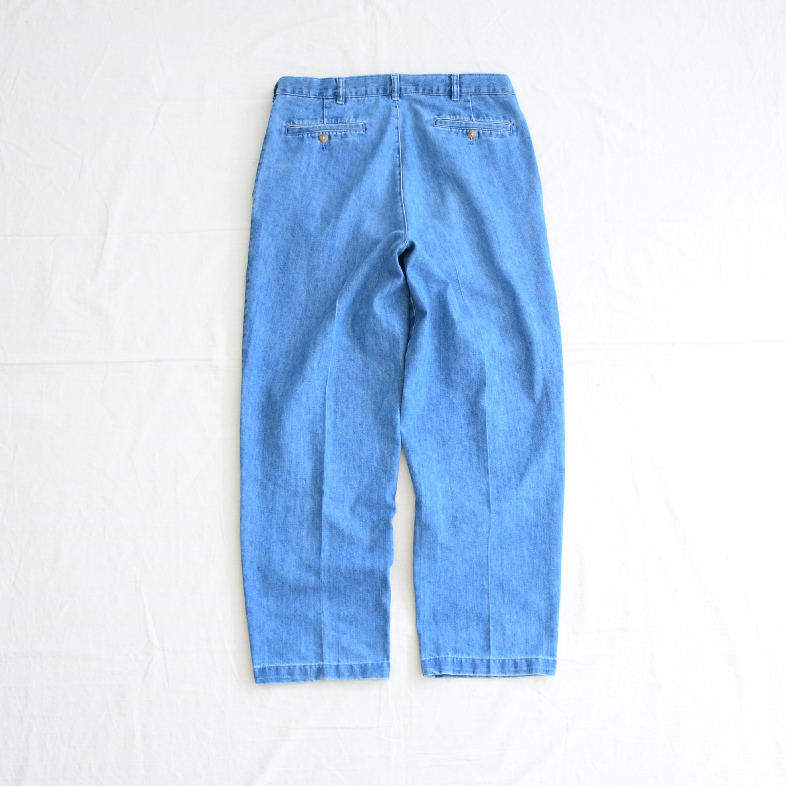 90's~00's 2タックデニムスラックス メンズW34L30 ブルー トラウザーズ